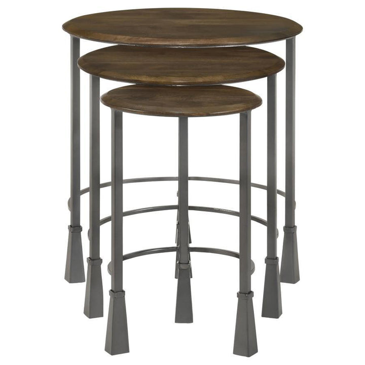 Deja - 3 Piece Round Nesting Table Set - Natural And Gunmetal