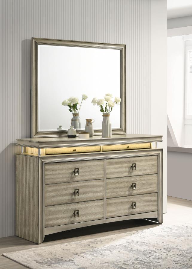 Giselle - 8-Drawer Dresser With Mirror - Rustic Beige