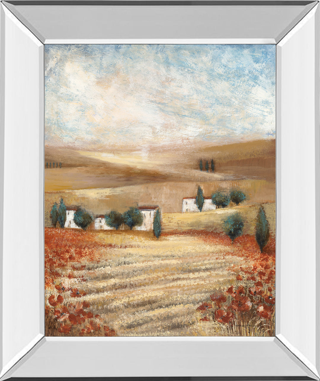 Mirrored Frame Hilltown Landscape I By Rosie Abrahams - White