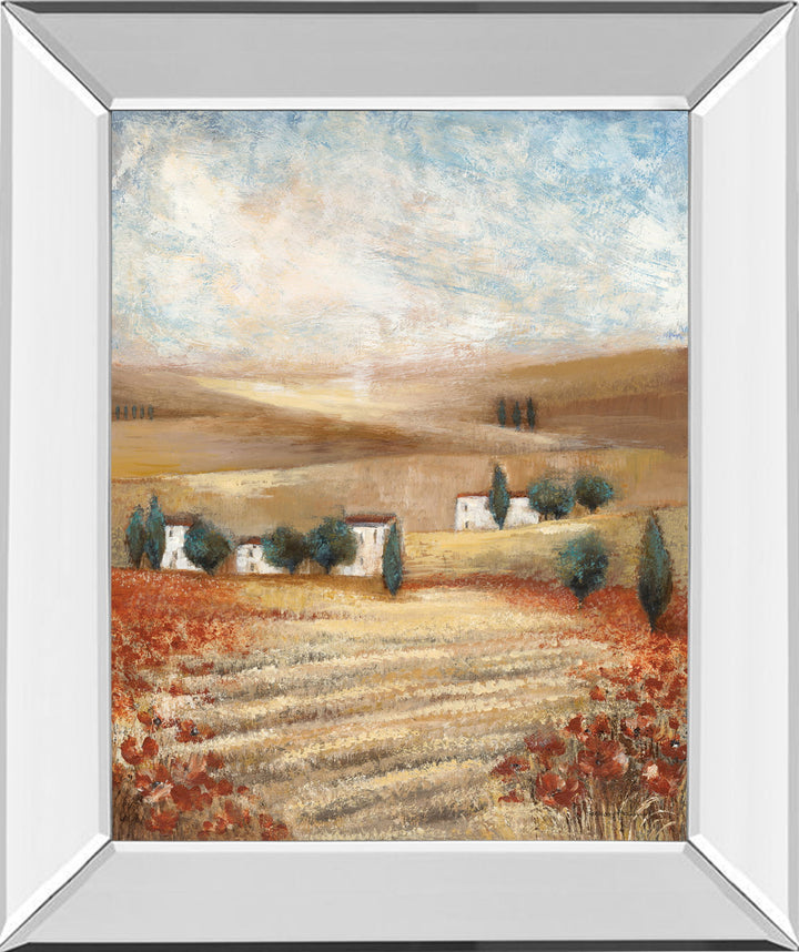 Mirrored Frame Hilltown Landscape I By Rosie Abrahams - Light Brown