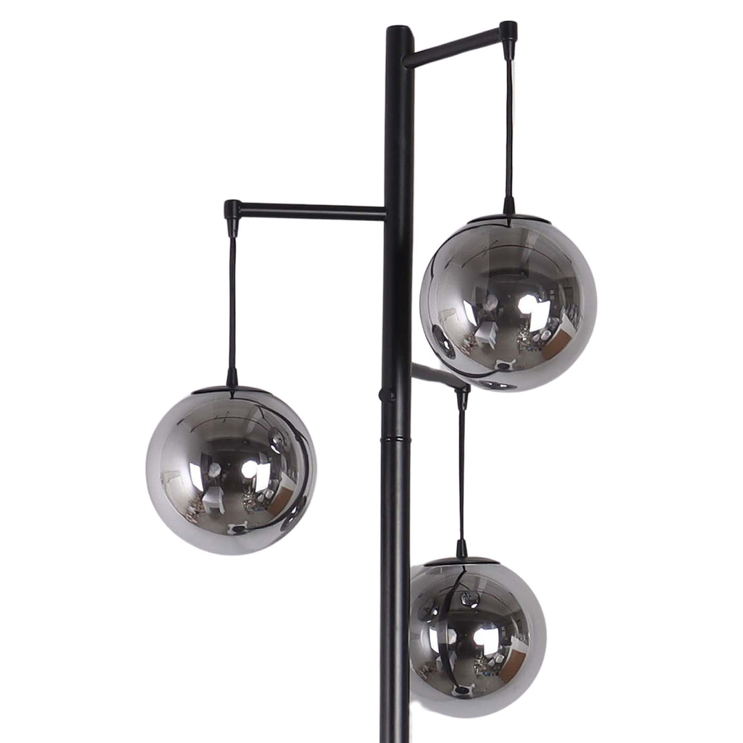 "Globe Cascade" Metal Floor Lamp With Glass Globes - Polished Chrome / Smoked Glass