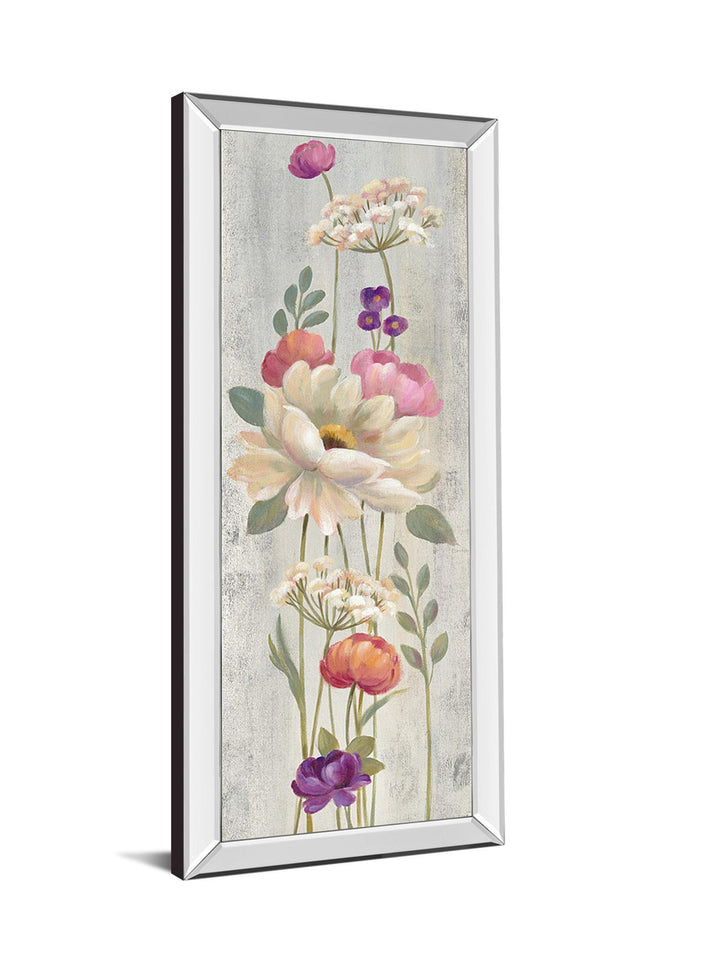 Retro Floral I By Silvia Vassileva - Mirrored Frame Wall Art - Light Gray