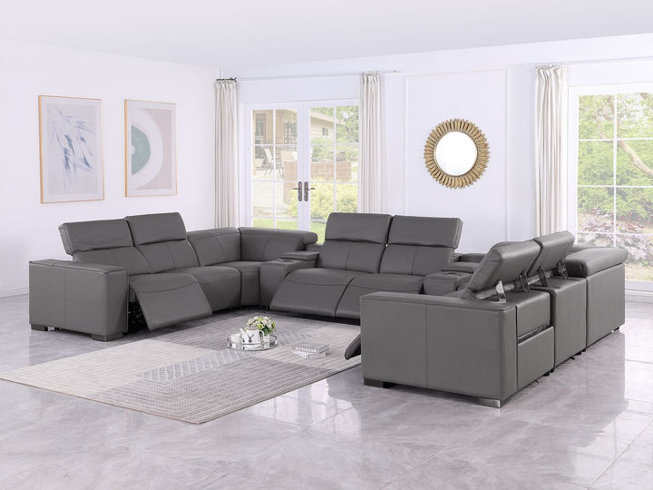 1208 - 10 Piece U Shaped Leather Sectional With 4 Power Recliners &amp; Power Headrest