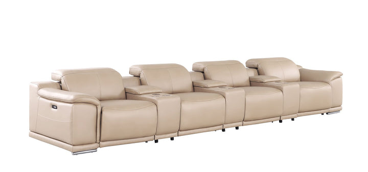 2679 - Genuine Leather Sofa With 4 Power Recliners, Power Headrests &amp; 3 Storage Consoles