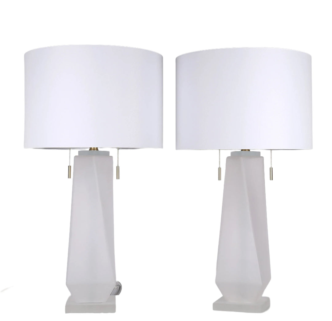 Faceted Frost Art Glass &amp; Frosted Crystal Table Lamp (Set of 2) - Frosted Art Glass / Frosted Crystal