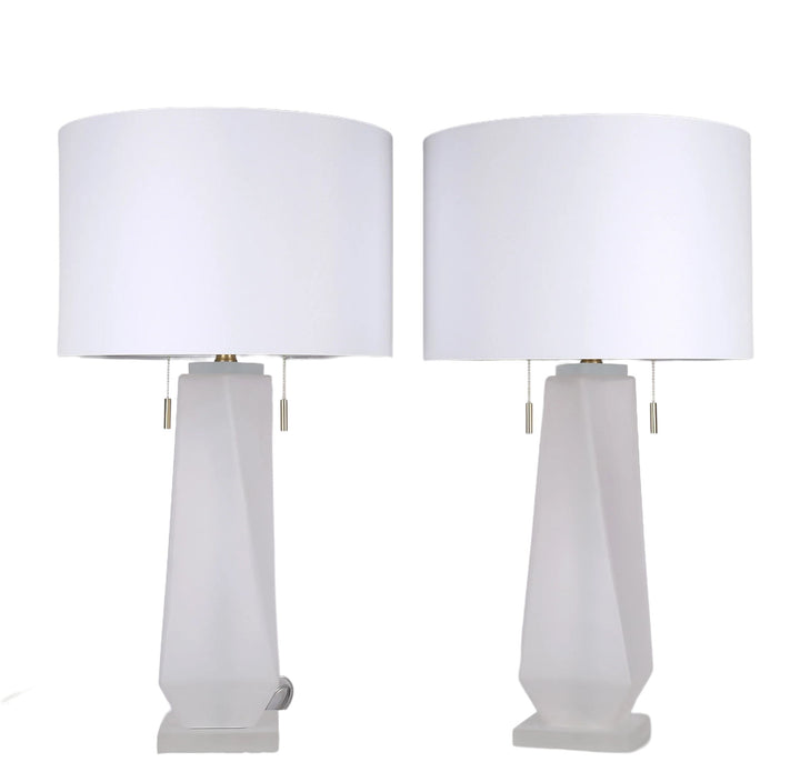 Faceted Frost Art Glass &amp; Frosted Crystal Table Lamp (Set of 2) - Frosted Art Glass / Frosted Crystal