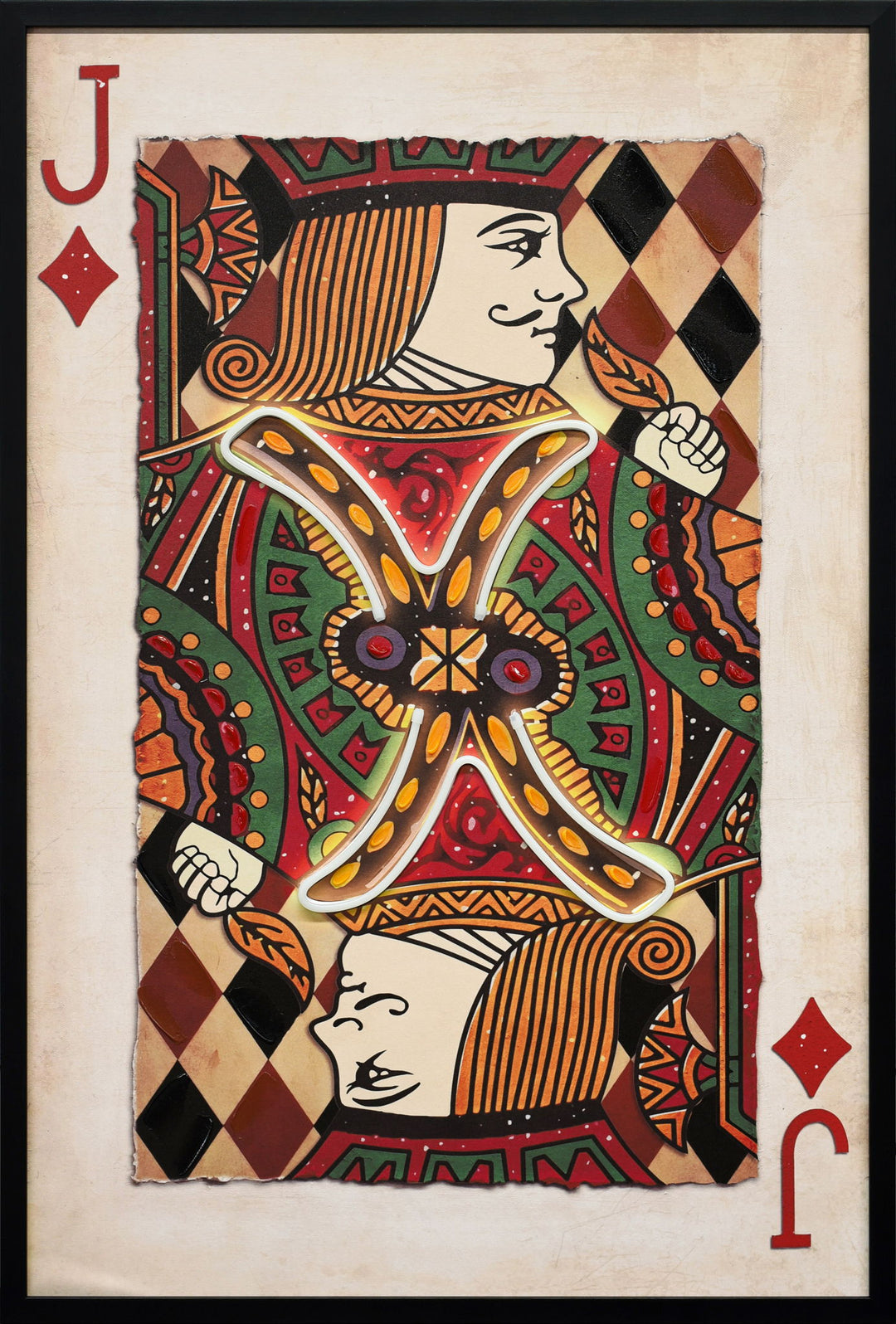 Royal Card III Hand-Embellished LED Canvas In Frame - Black / Red