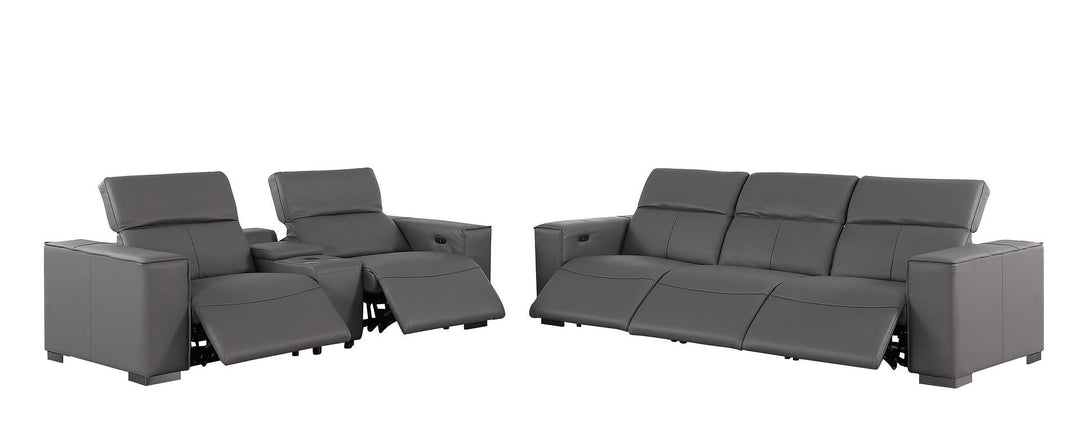 1208 - Leather Reclining Set (Sofa &amp; Loveseat With 5 Power Recliners)
