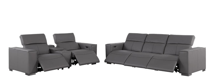 1208 - Leather Reclining Set (Sofa &amp; Loveseat With 5 Power Recliners)