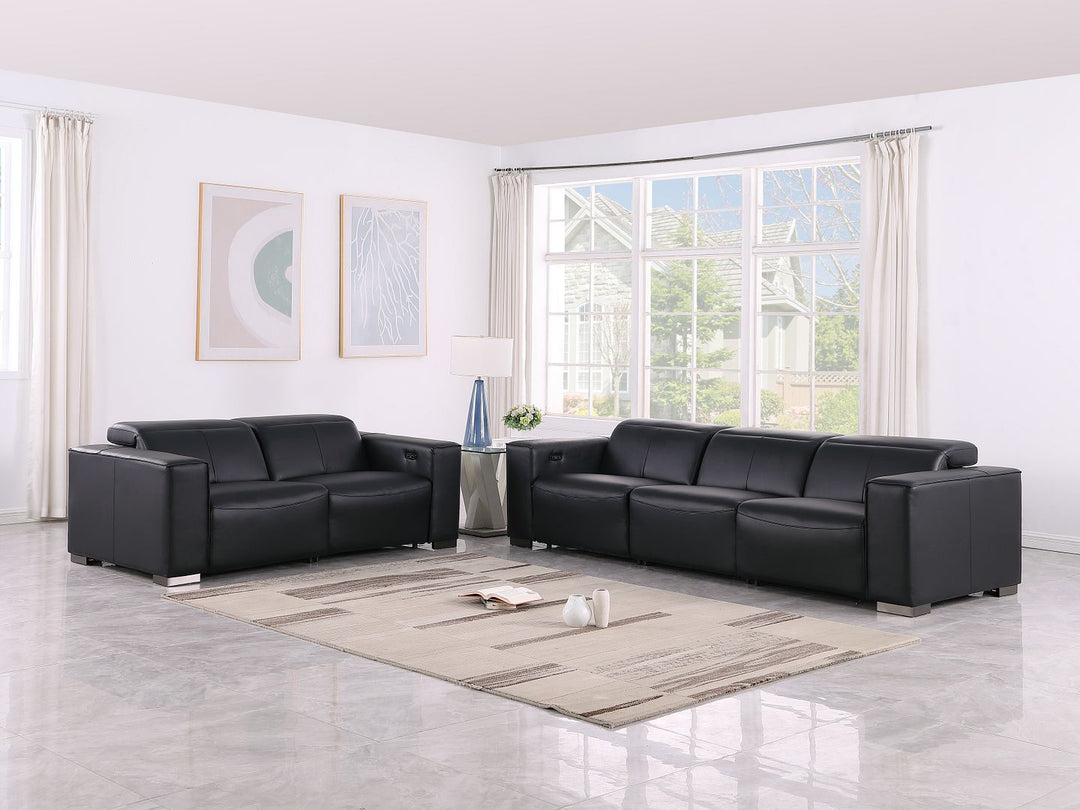 1208 - Leather Reclining Set (Sofa & Loveseat With Four Power Recliners)