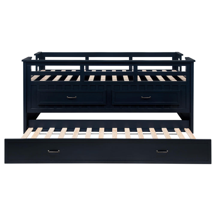 Carlsbad Wood Twin Captains Bed With Trundle Navy Blue