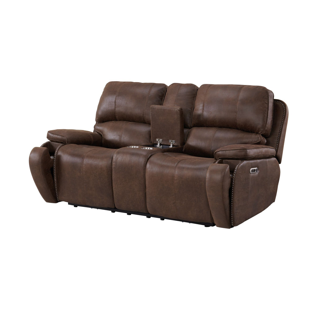 Atlantis - Power Motion Loveseat With Power Motion Head Recliner &amp; Console - Heritage Brown