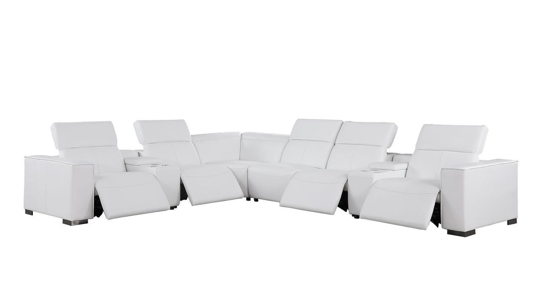 1208 - 8 Piece L Shaped Leather Sectional With 4 Power Recliners &amp; Power Headrests