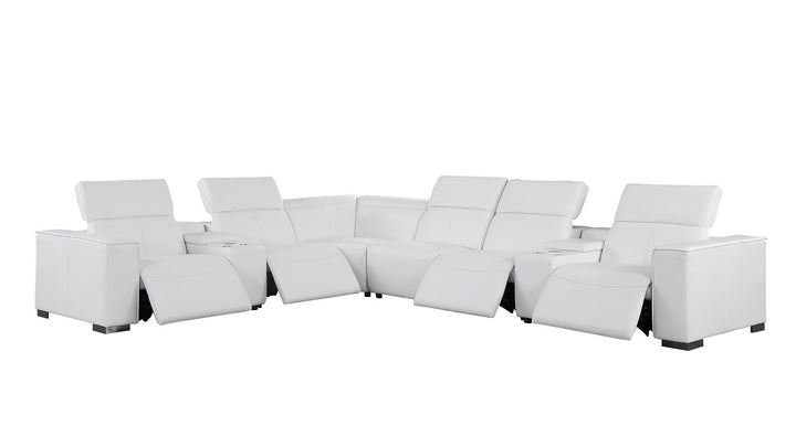 1208 - 8 Piece L Shaped Leather Sectional With 4 Power Recliners &amp; Power Headrests