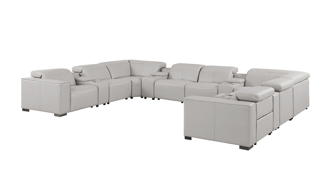 1208 - 12 Piece U Shaped Leather Sectional With 4 Power Recliners &amp; Power Headrest