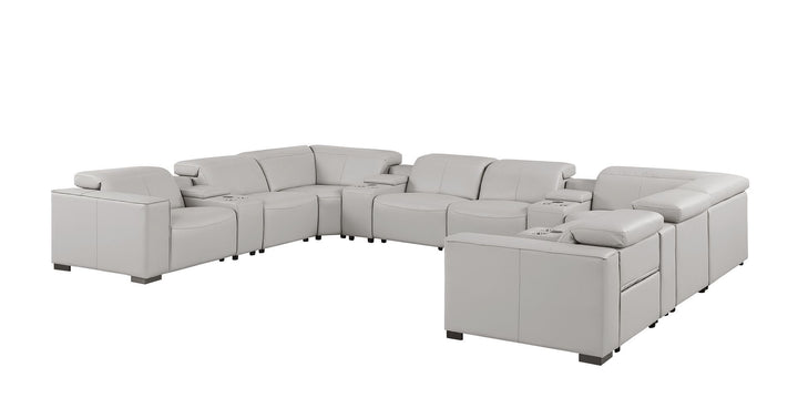 1208 - 12 Piece U Shaped Leather Sectional With 4 Power Recliners &amp; Power Headrest