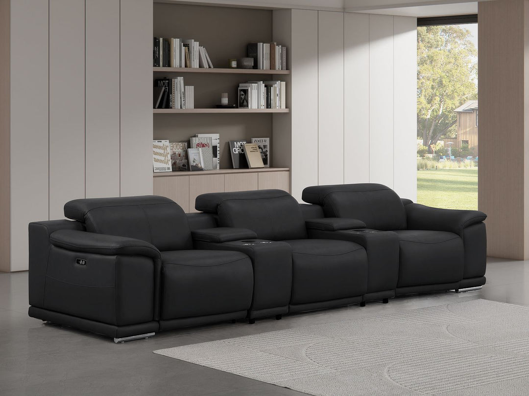 2679 - Genuine Leather Sofa With 3 Power Recliners & Dual Storage Consoles