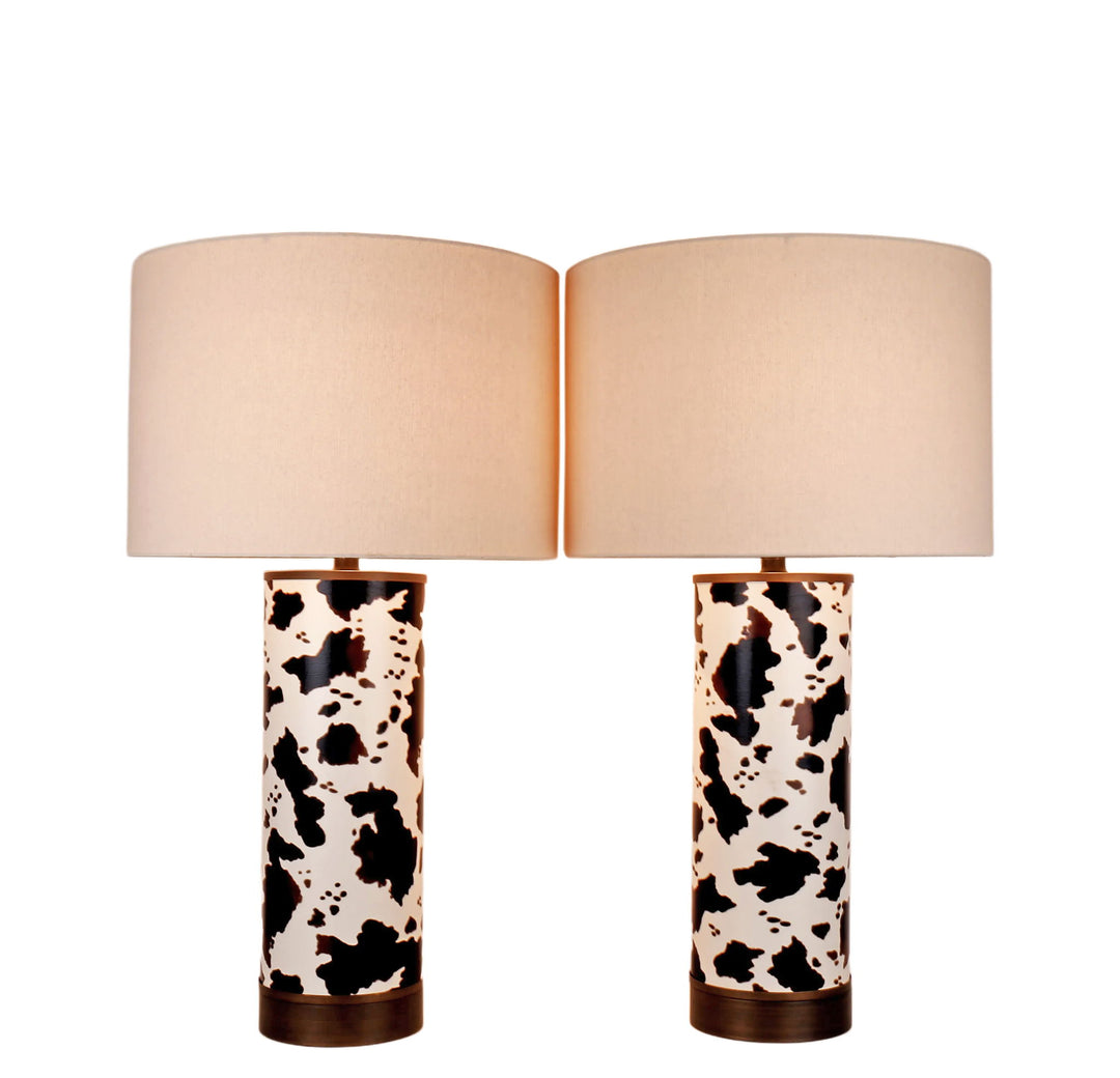 Painted Plains PU Leather &amp; Metal Table Lamp (Set of 2) - Cowhide / Oil Rubbed Bronze