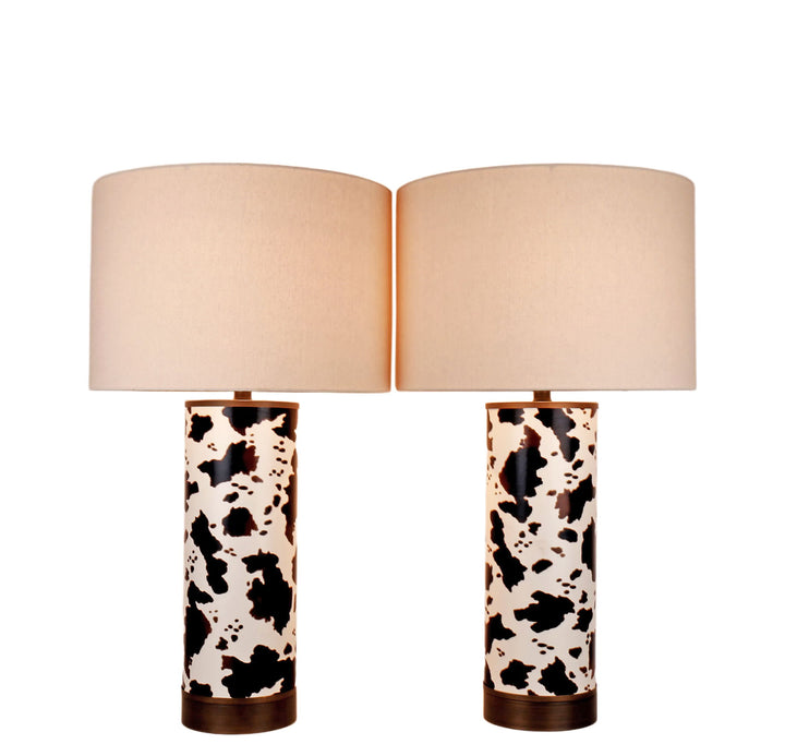 Painted Plains PU Leather &amp; Metal Table Lamp (Set of 2) - Cowhide / Oil Rubbed Bronze