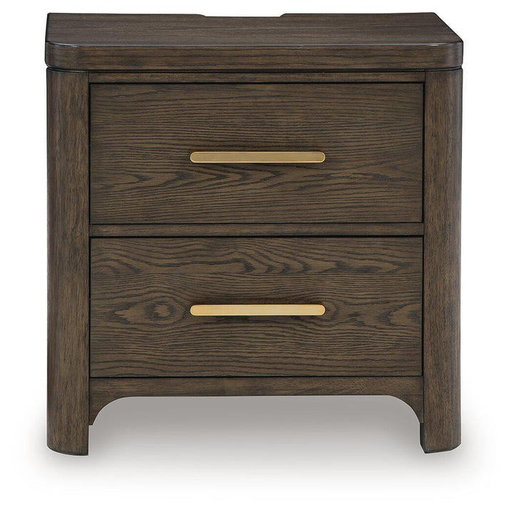 Radkin - Two Drawer Night Stand - Burnished Brown
