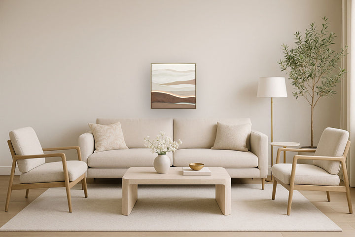 "Desert Glow II" Hand-Embellished LED In Frame - Beige / Brown / White