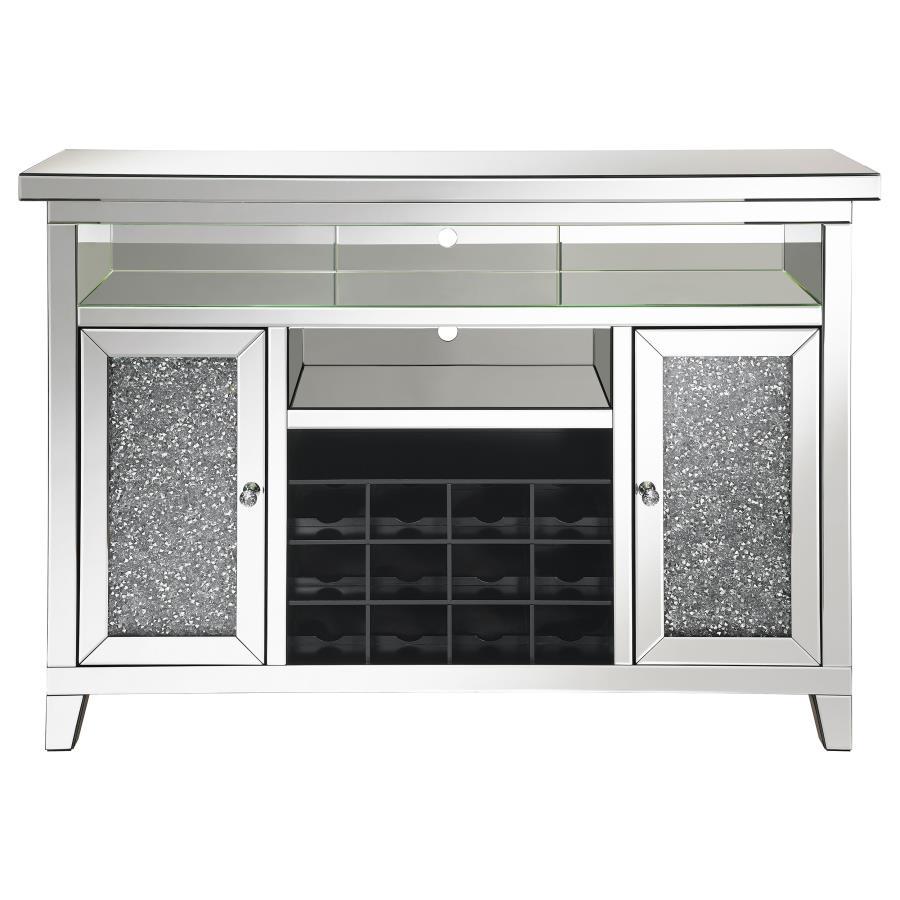 Melinda - 2-Door LED Mirrored Wine Storage Bar Cabinet - Silver