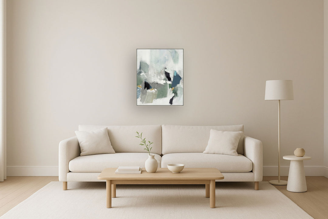 "Oceanic Whispers II" Hand-Embellished Canvas In Frame - Gray / White / Green