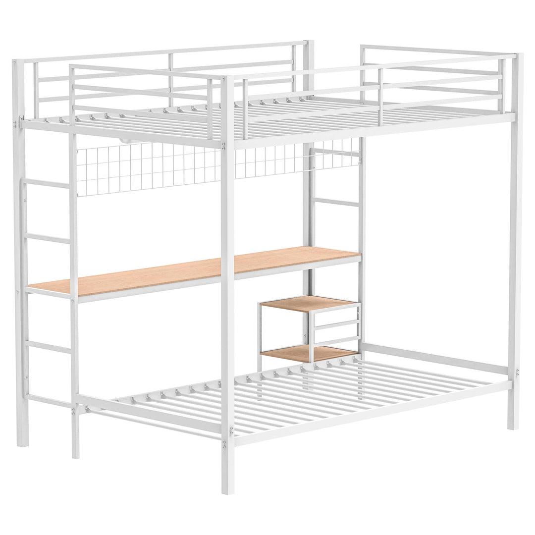 Bettoni Metal Full Over Twin Workstation Bunk Bed Matte White