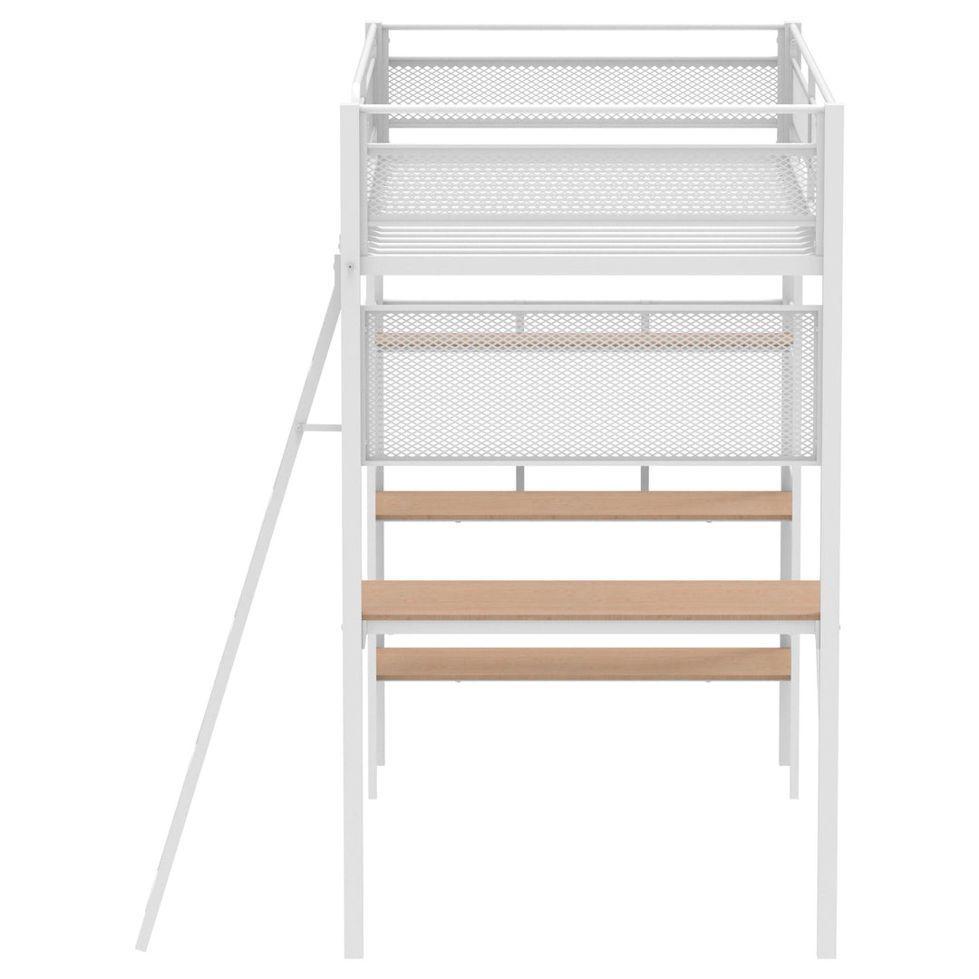 Campus 3-shelf Metal Twin Workstation Loft Bed Matte White