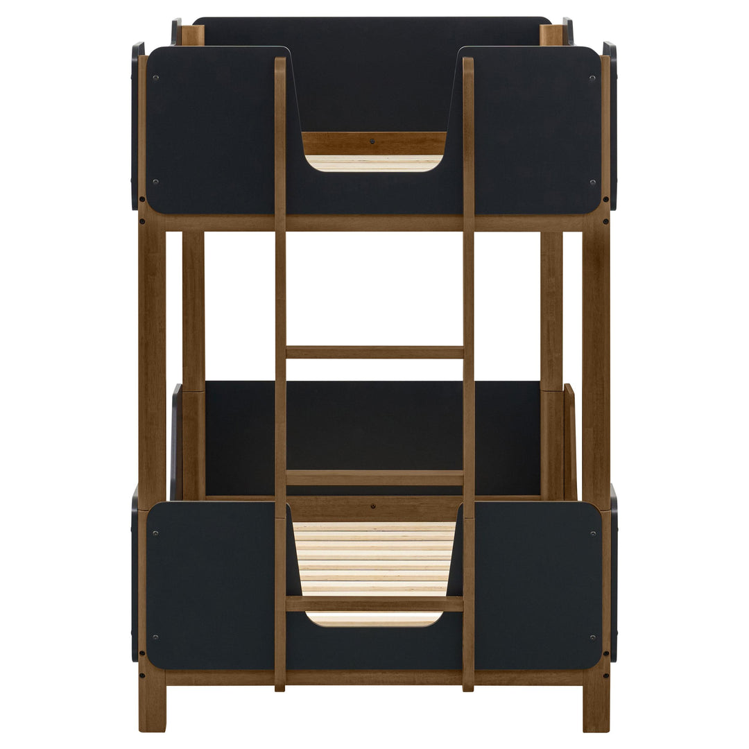 Morris Twin Over Twin Wood Bunk Bed Black and Walnut