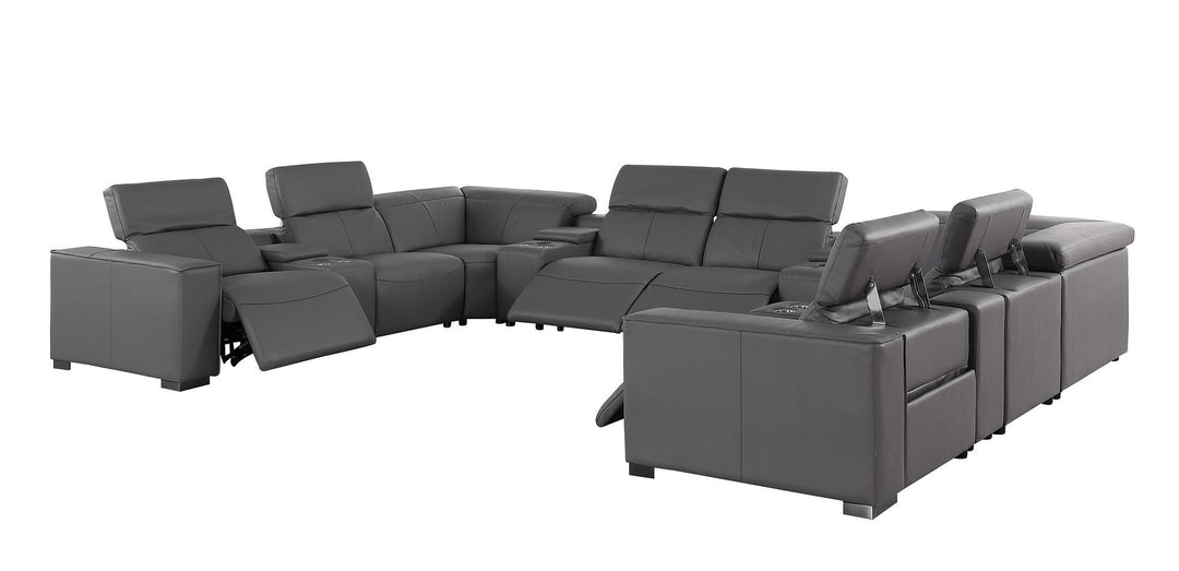 1208 - 12 Piece U Shaped Leather Sectional With 4 Power Recliners &amp; Power Headrest