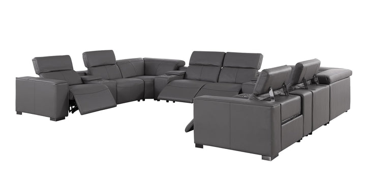 1208 - 12 Piece U Shaped Leather Sectional With 4 Power Recliners &amp; Power Headrest