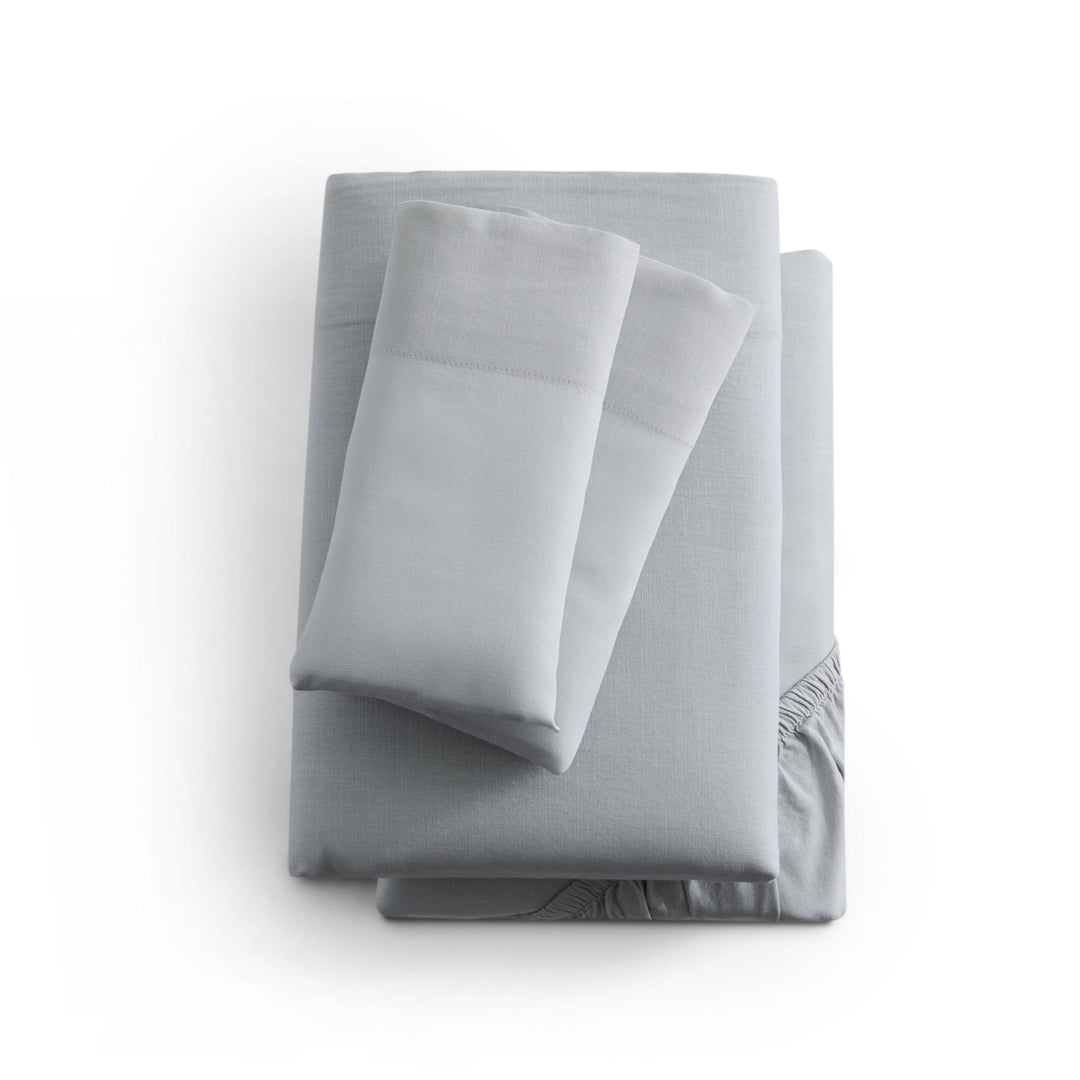 Linen-Weave Cotton Twin Sheet Set - Fog