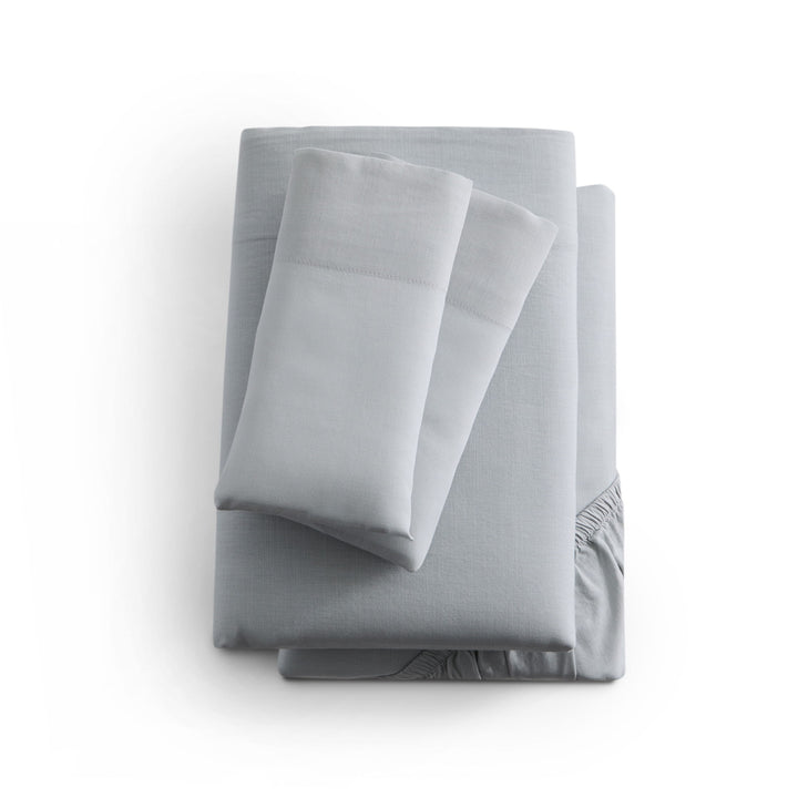 Linen-Weave Cotton Twin Sheet Set - Fog