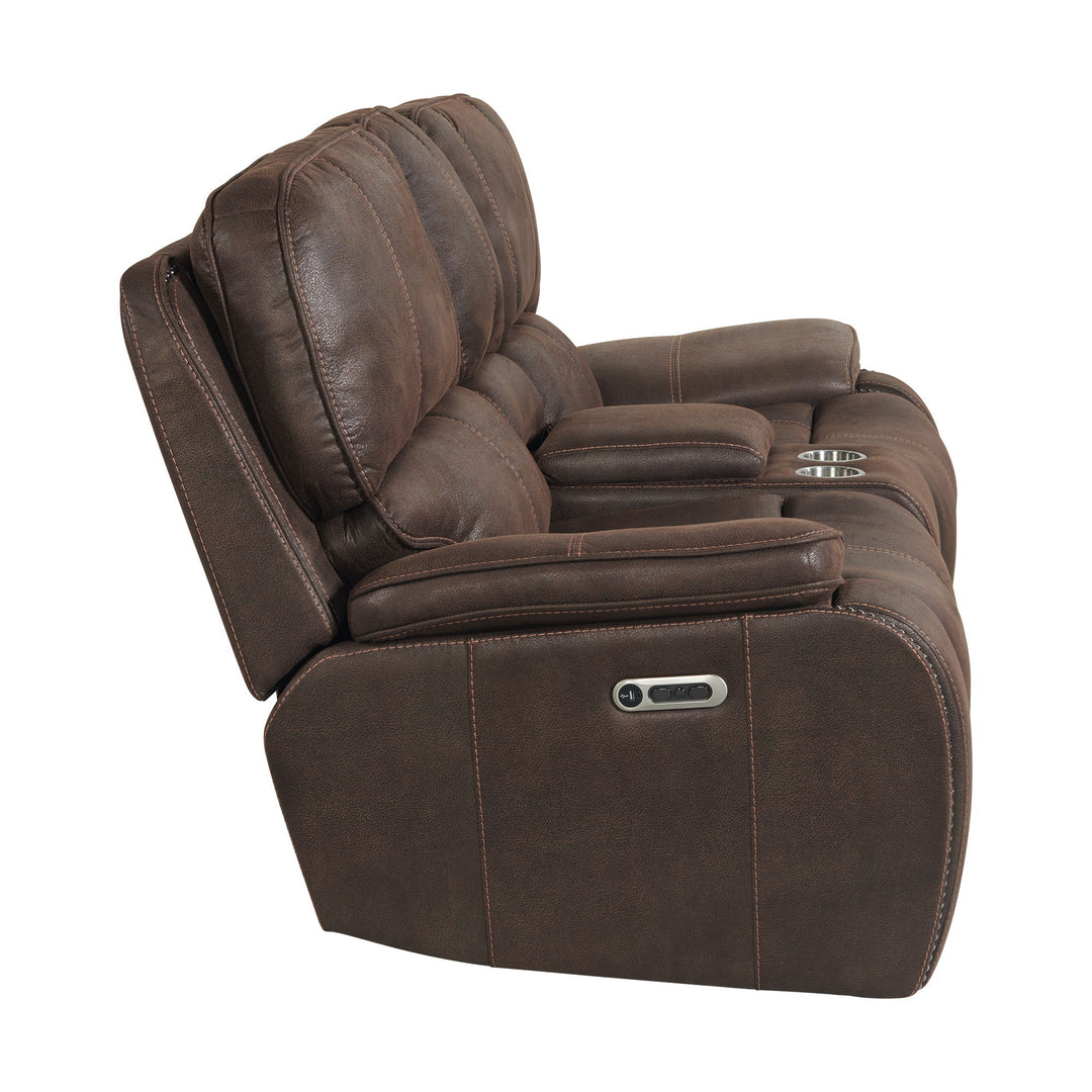 Atlantis - Power Motion Loveseat With Power Headrest & Console - Heritage Coffee