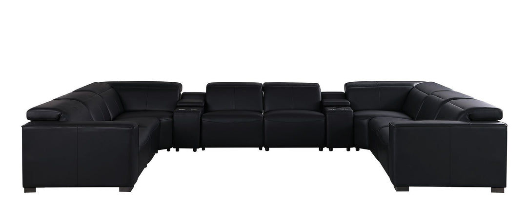1208 - 10 Piece U Shaped Leather Sectional With 4 Power Recliners &amp; Power Headrest