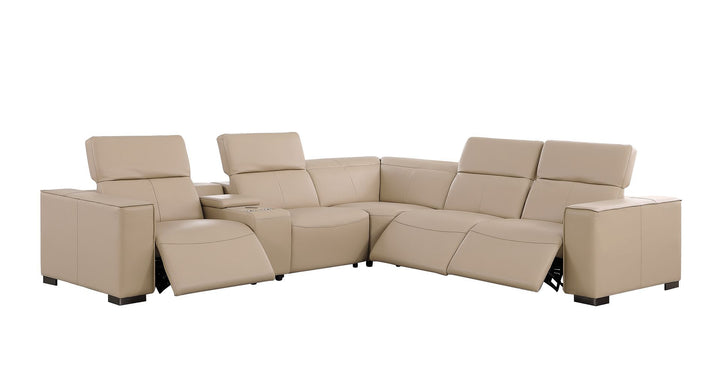 1208 - 6-Piece L-Shaped Leather Reclining Sectional With 3 Power Recliners