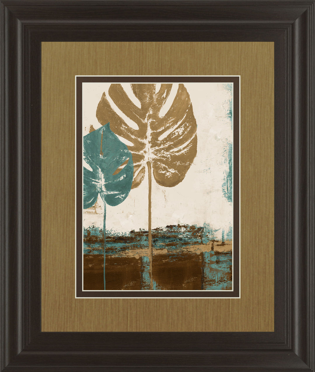 Blue Leaves Il By Patricia Pinto - Framed Print Wall Art - Dark Brown