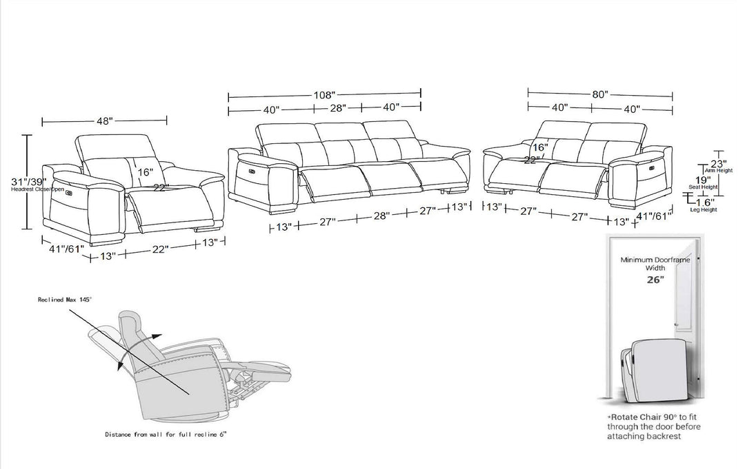 9762 - 6-Piece Modular Power Reclining Sofa, Loveseat And Chair Set With 6 Power Recliners In