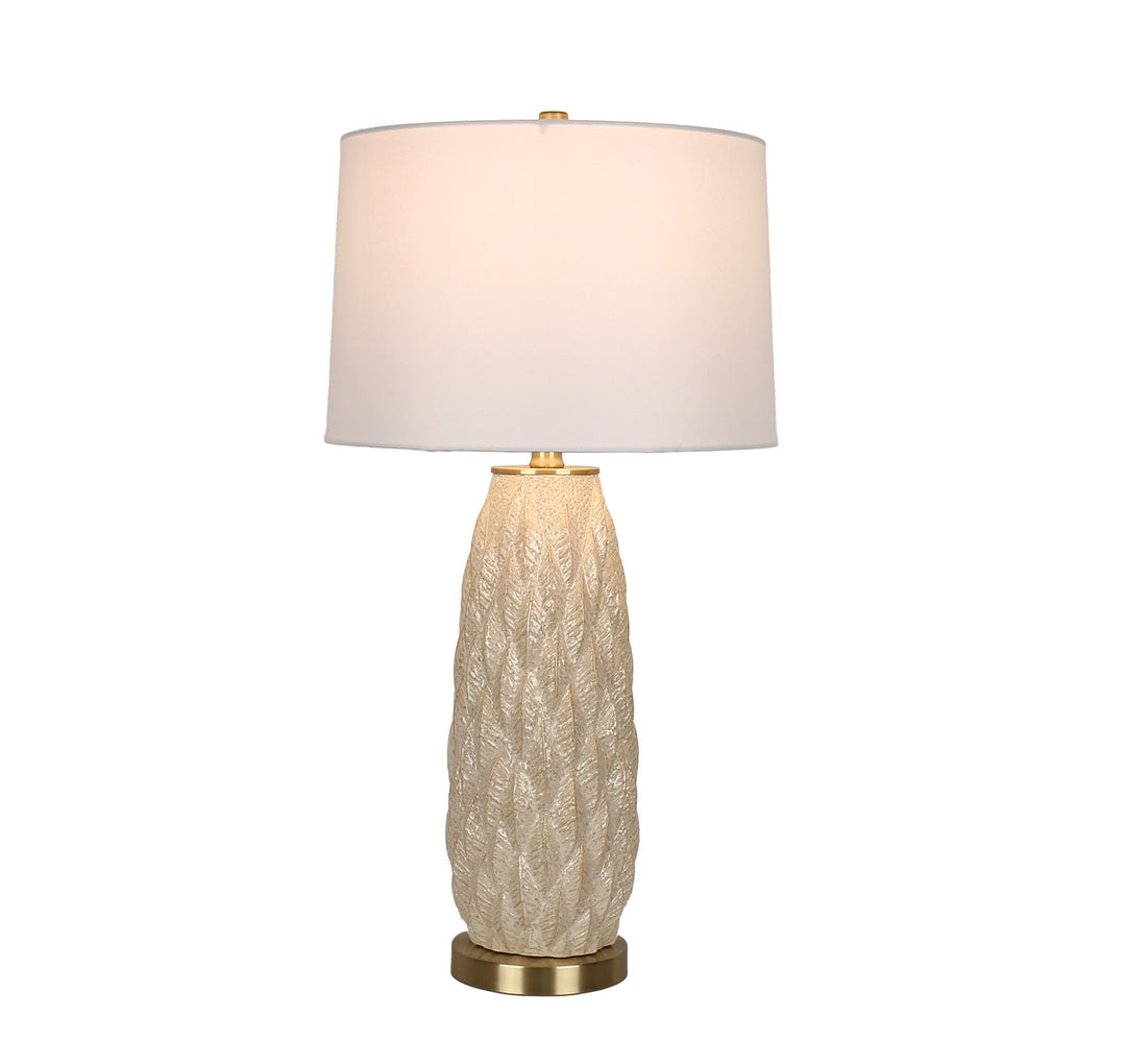 Textured Leaves Carved Ceramic &amp; Metal Table Lamp (Set of 2) - Beige / Soft Gold