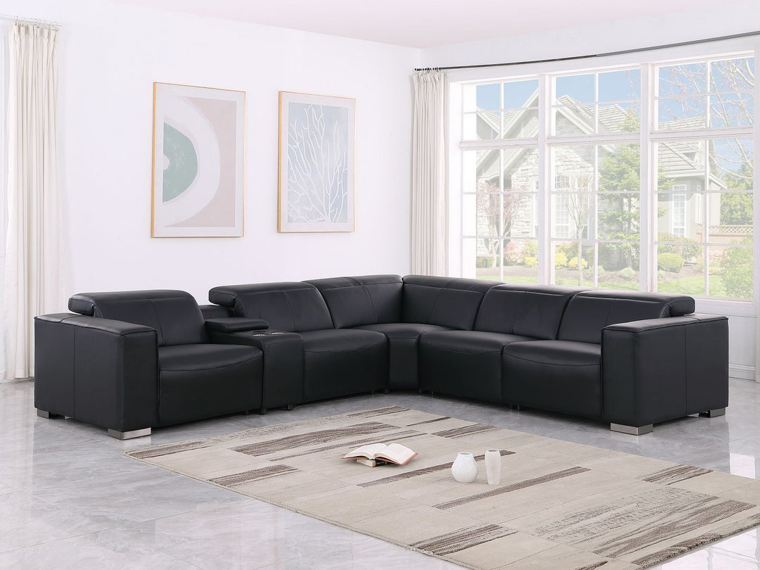 1208 - 6-Piece L-Shaped Leather Reclining Sectional With 3 Power Recliners