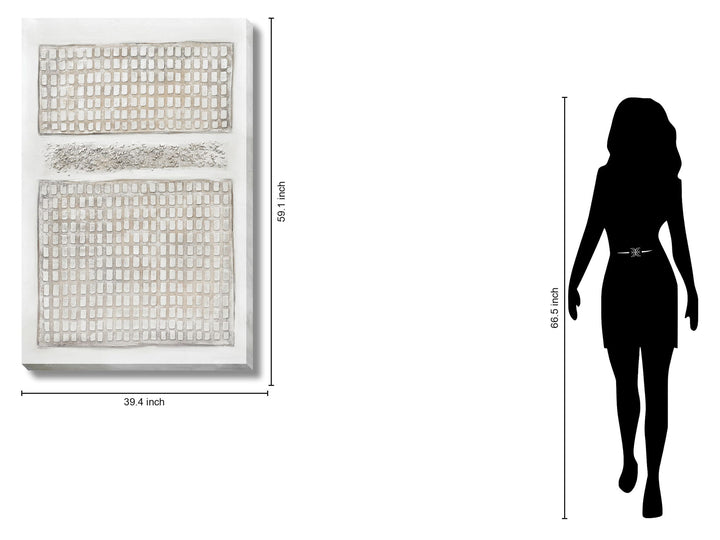 Neutral Grid Relief - 39" x 59" Framed Wall Art
