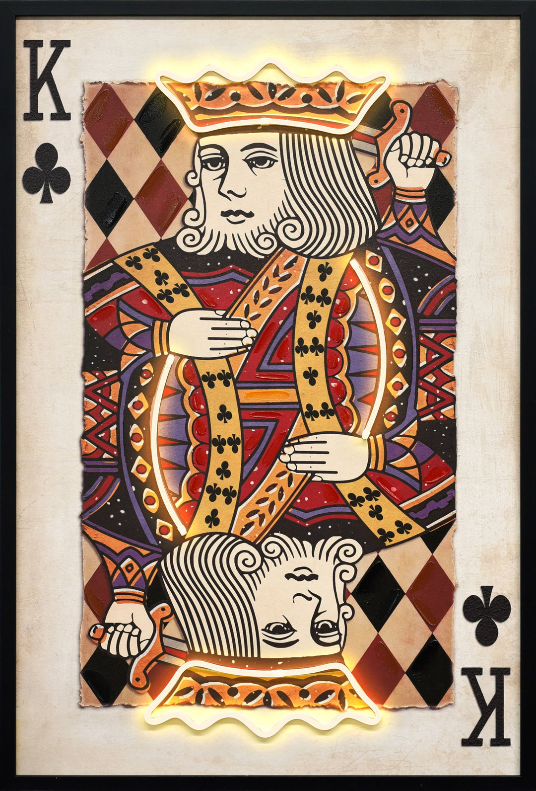 Royal Card I Hand-Embellished LED Canvas In Frame - Black / Red