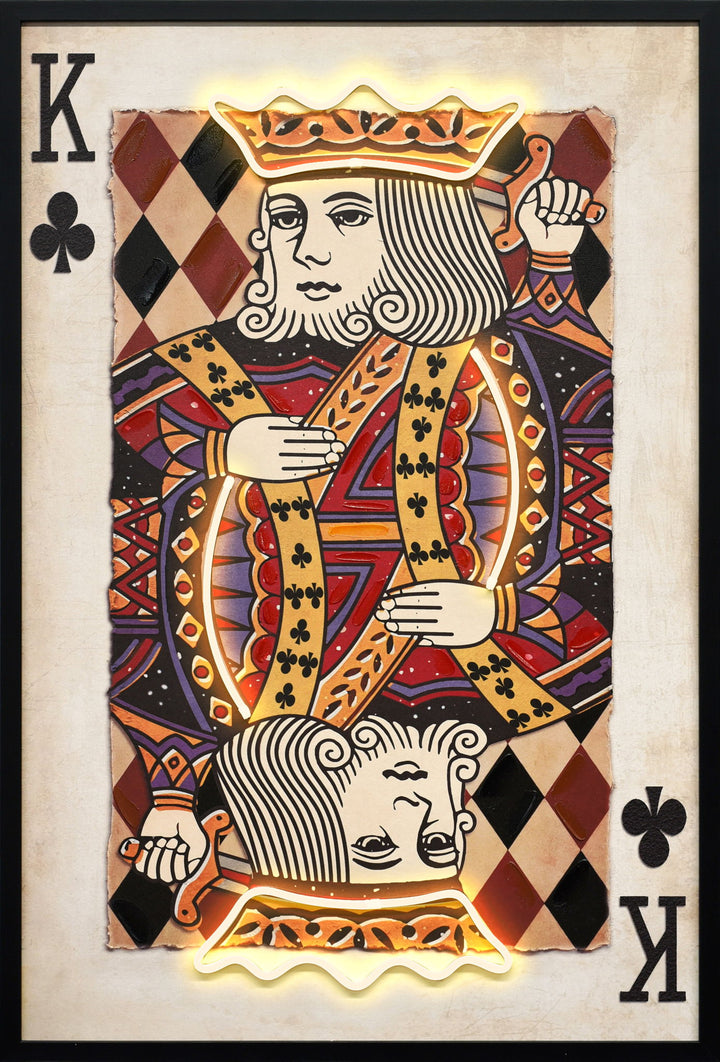 Royal Card I Hand-Embellished LED Canvas In Frame - Black / Red
