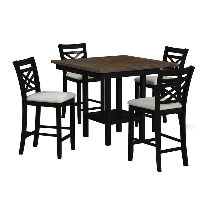 Brooks - 5 Piece Counter Set With Table And 4 Upholstered Seat &amp; Wood Back Chairs - Medium Brown &amp; Black
