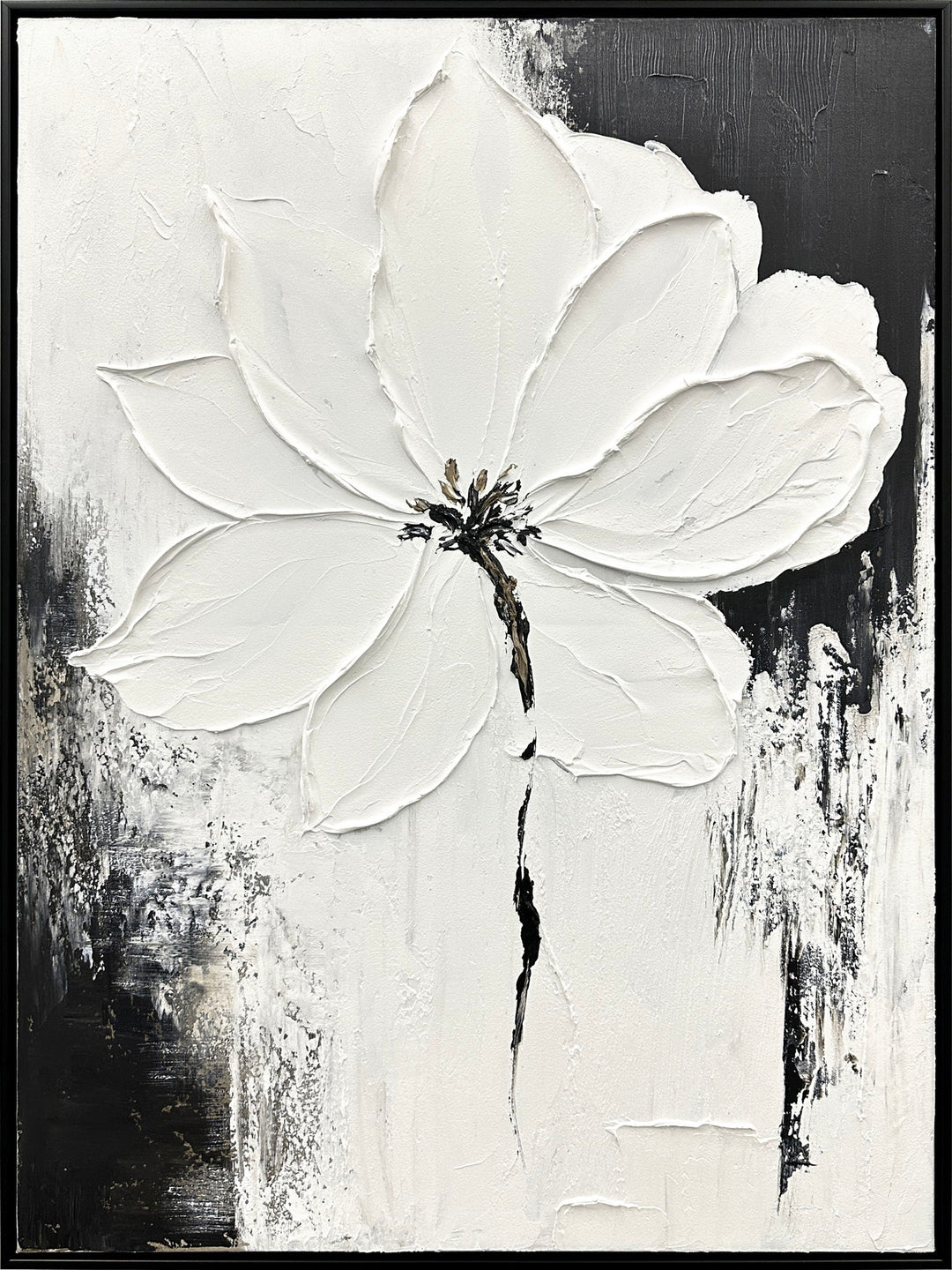 "Ethereal Blossom II" Hand-Painted Canvas In Frame - White / Black