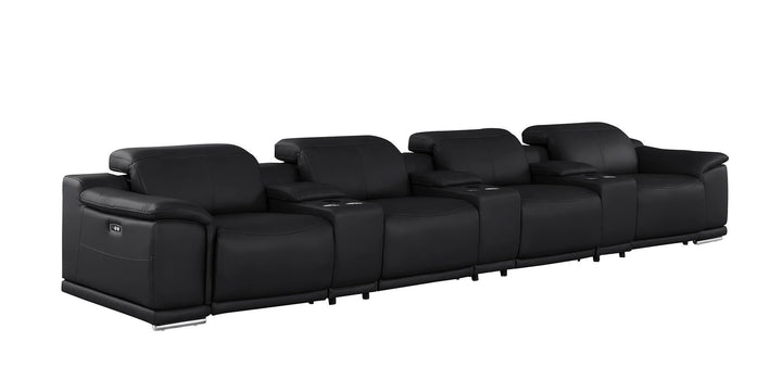 2679 - Genuine Leather Sofa With 4 Power Recliners, Power Headrests &amp; 3 Storage Consoles