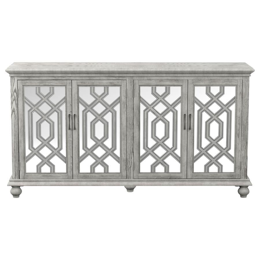 Melanie - 4 Door Wood Trellis Accent Cabinet - Distressed White