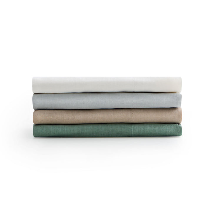 Linen-Weave Cotton Split King Sheet Set - White