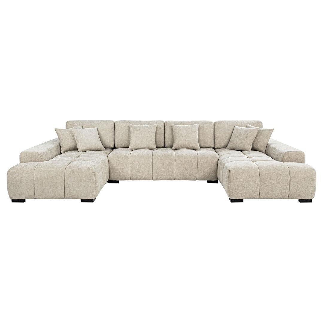 Cannella U-Shaped Double Chaise Upholstered Sectional Sofa Beige